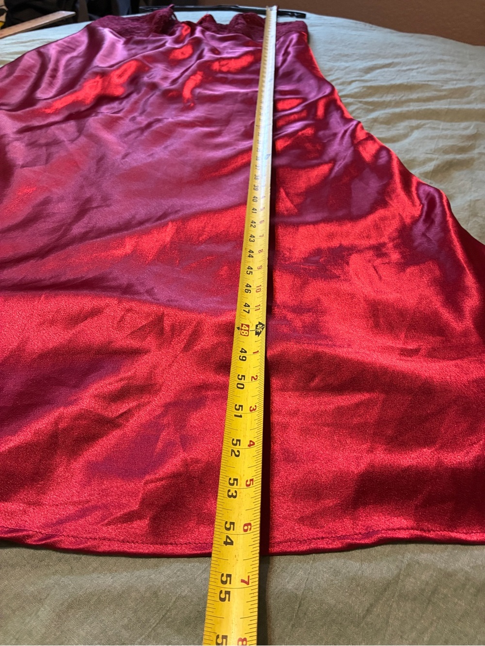 Vintage Handmade Large Red Satin Maxi Slip Dress - Picture 10 of 12